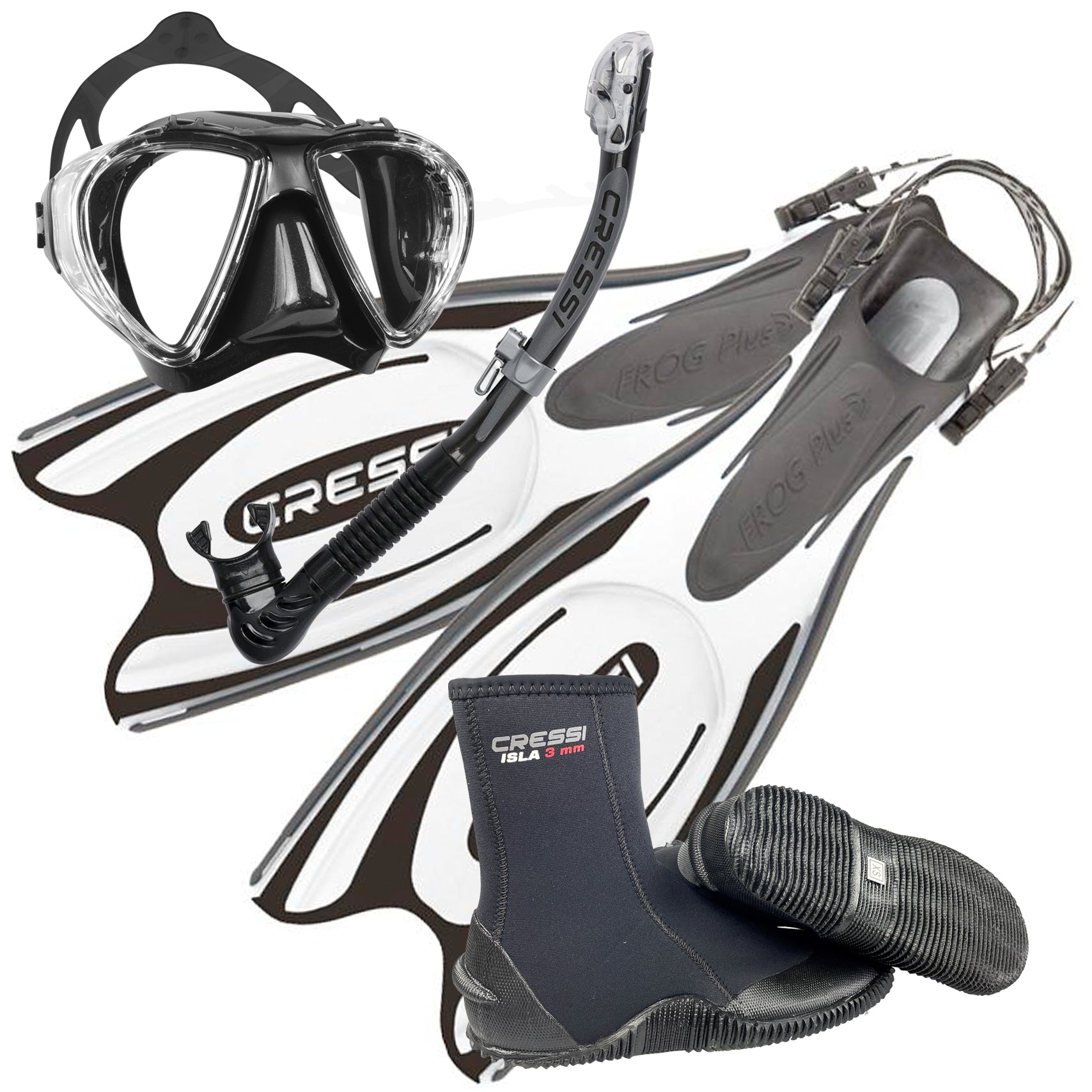 Cressi Frog Plus Scuba Mask Fin and Snorkel Package